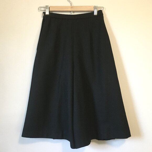Vintage Thick Black Structured Box Pleated Wool Culottes 26W - Picture 2 of 16